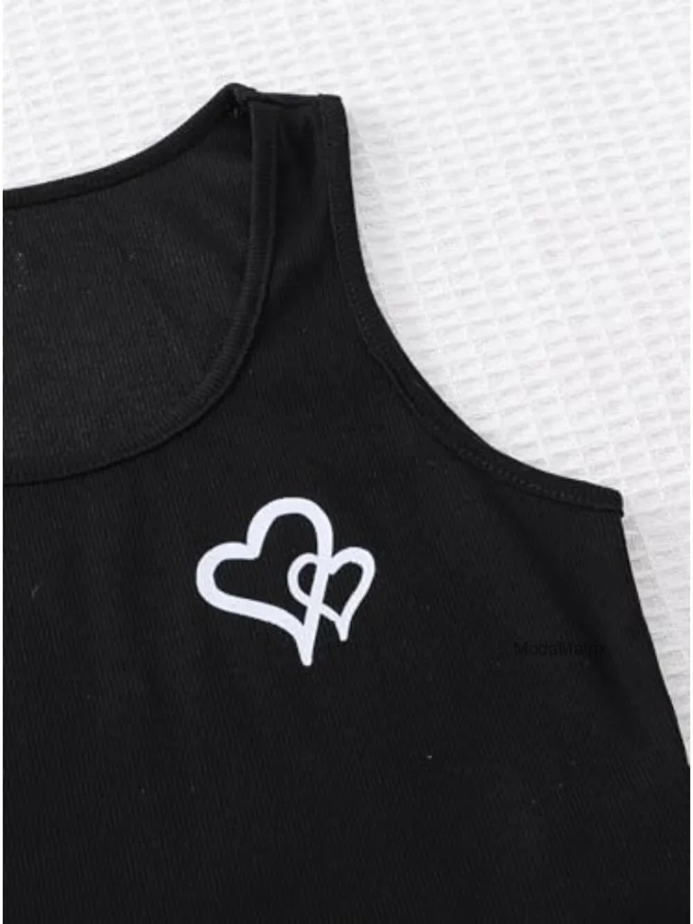 Girls Ribbed Heart Graphic Sleeveless Tank Top & Short Set